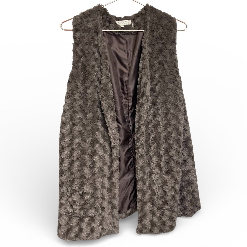 C.O.C Rosette Faux Fur Brown Vest Women’s Size 1XL